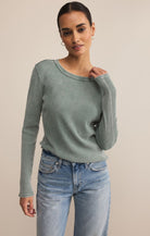 Z SUPPLY: Arlet Mini Thermal Top-Hunter Green-1- Tops-Z SUPPLY-Usher & Co - Women's Boutique Located in Atoka, OK and Durant, OK