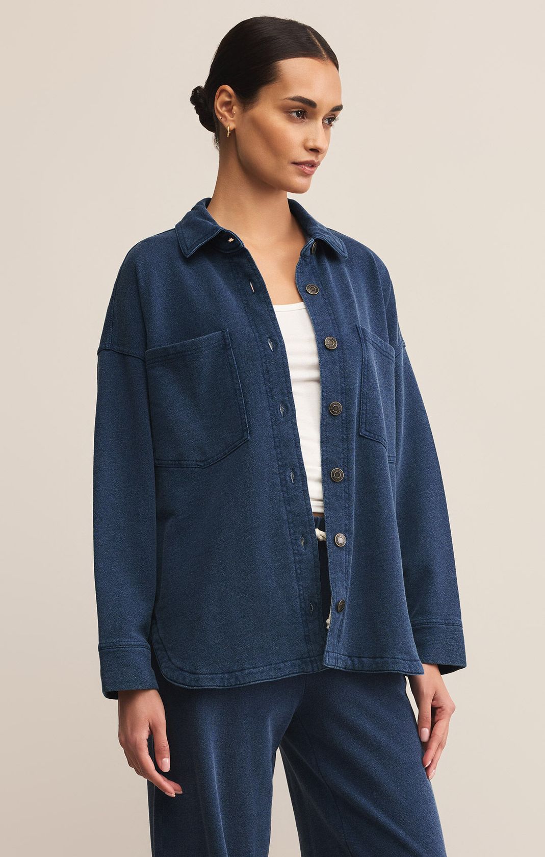 Z SUPPLY: All Day Knit Denim Jacket-Indigo-2- Tops Over-Z SUPPLY-Usher & Co - Women's Boutique Located in Atoka, OK and Durant, OK