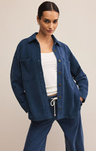 Z SUPPLY: All Day Knit Denim Jacket-Indigo-2- Tops Over-Z SUPPLY-Usher & Co - Women's Boutique Located in Atoka, OK and Durant, OK