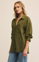 Z SUPPLY: Alfie Linen Button Up-Fern-1- Tops-Z SUPPLY-Usher & Co - Women's Boutique Located in Atoka, OK and Durant, OK