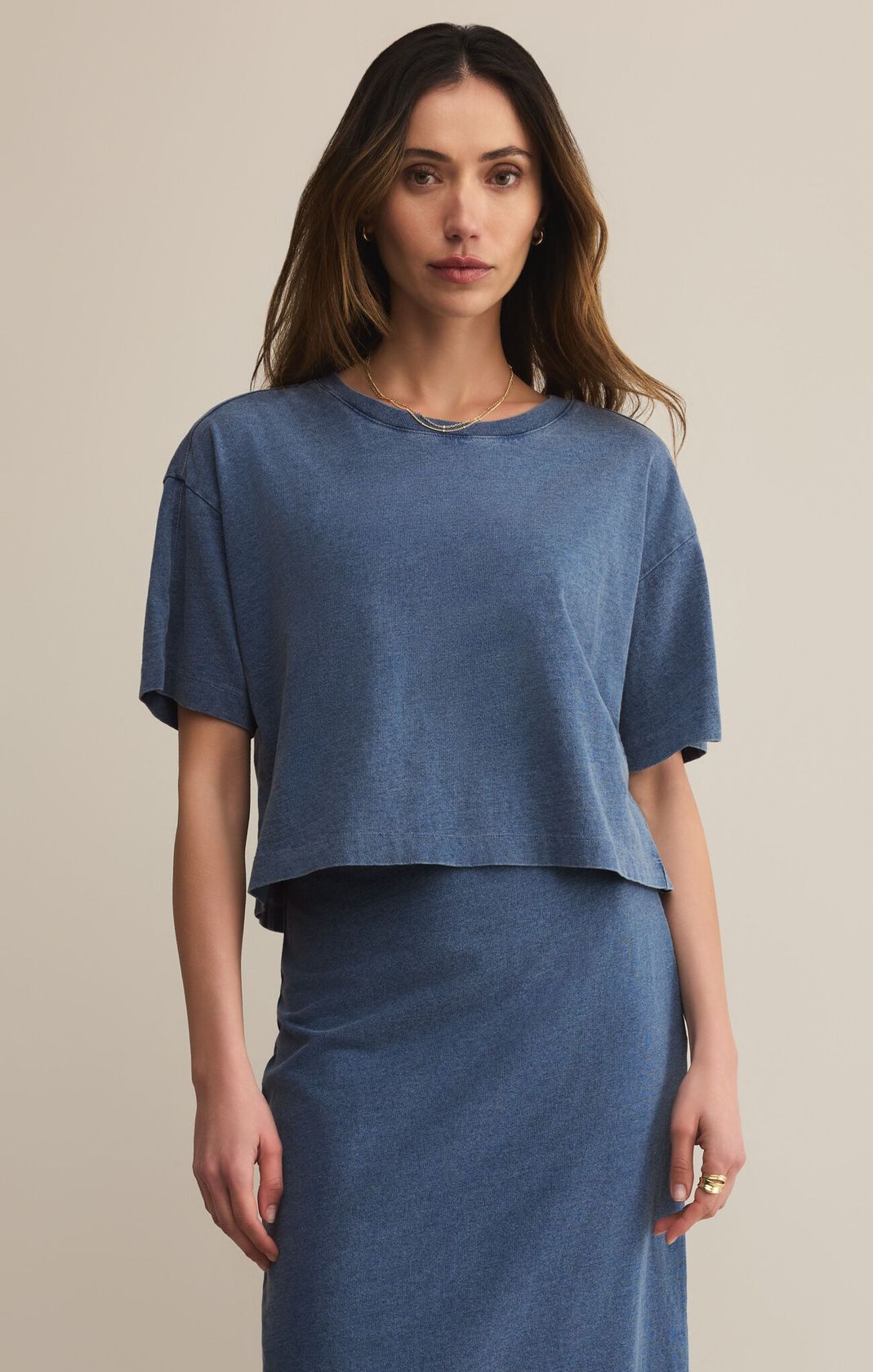 Z SUPPLY: On The Go Tee-Jersey Denim-1- Tops-Z SUPPLY-Usher & Co - Women's Boutique Located in Atoka, OK and Durant, OK