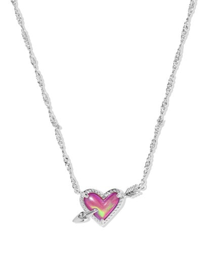 Kendra Scott: Ari Heart Arrow Necklace-Silver Pink Opalescent Resin-7- Jewelry-KENDRA SCOTT-Usher & Co - Women's Boutique Located in Atoka, OK and Durant, OK