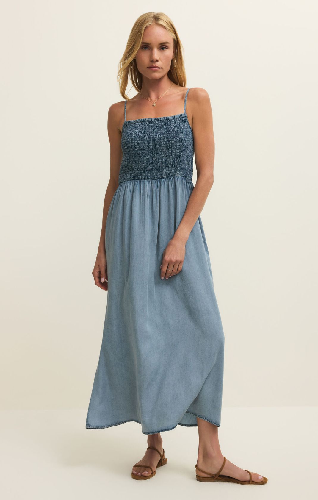 Z Supply: Bayside Chambray Maxi Dress-6- Dress/Romp/Jump-Z SUPPLY-Usher & Co - Women's Boutique Located in Atoka, OK and Durant, OK