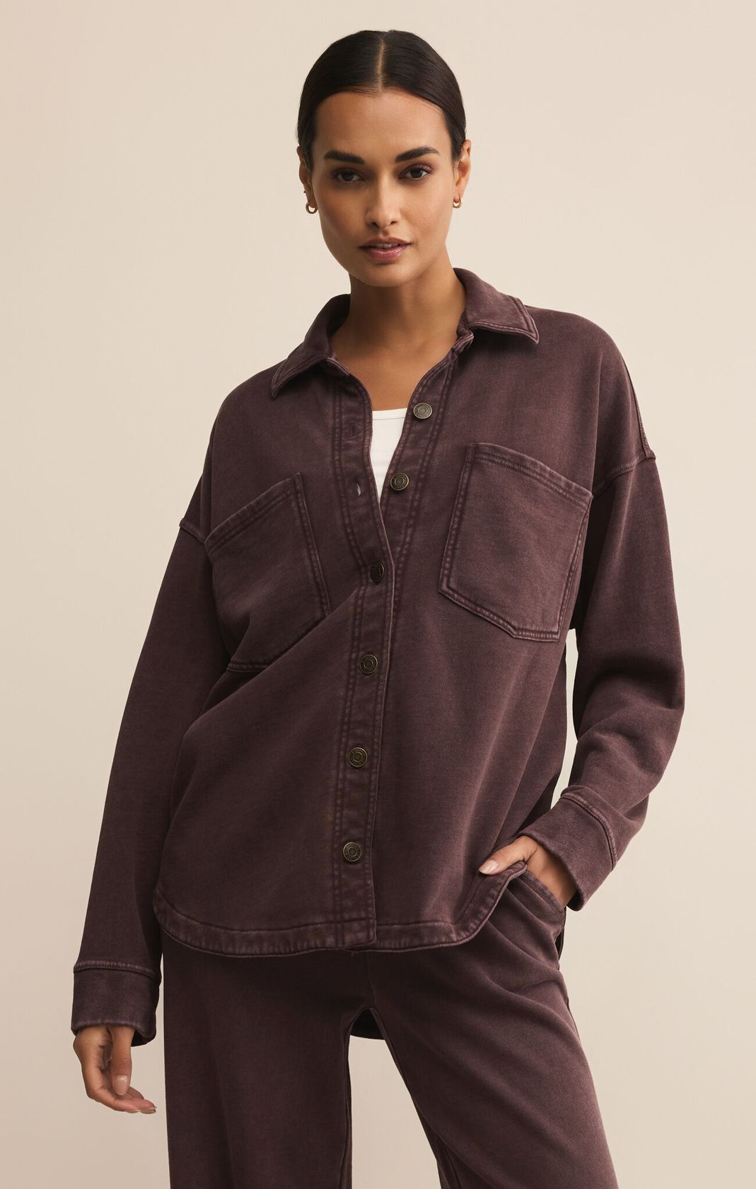 Z SUPPLY: All Day Knit Jacket-Chocolate Cherry-2- Tops Over-Z SUPPLY-Usher & Co - Women's Boutique Located in Atoka, OK and Durant, OK