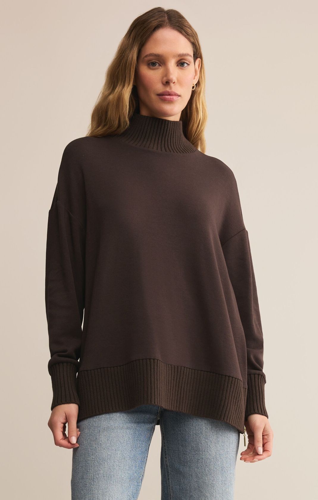 Z SUPPLY: Sable Rib Sweatshirt-Chocolate Cherry-1- Tops-Z SUPPLY-Usher & Co - Women's Boutique Located in Atoka, OK and Durant, OK