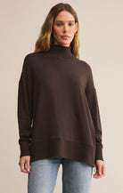 Z SUPPLY: Sable Rib Sweatshirt-Chocolate Cherry-1- Tops-Z SUPPLY-Usher & Co - Women's Boutique Located in Atoka, OK and Durant, OK