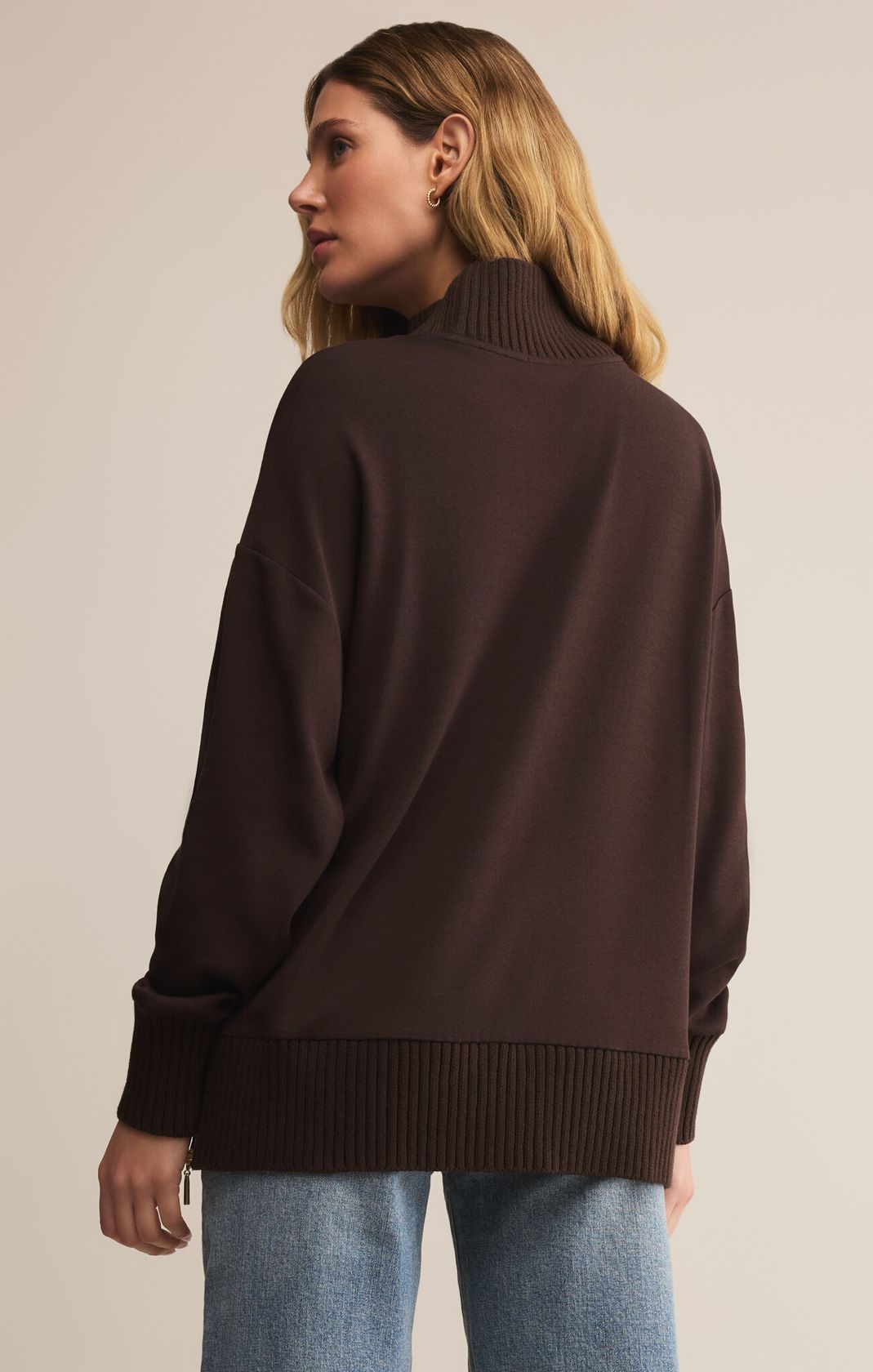 Z SUPPLY: Sable Rib Sweatshirt-Chocolate Cherry-1- Tops-Z SUPPLY-Usher & Co - Women's Boutique Located in Atoka, OK and Durant, OK