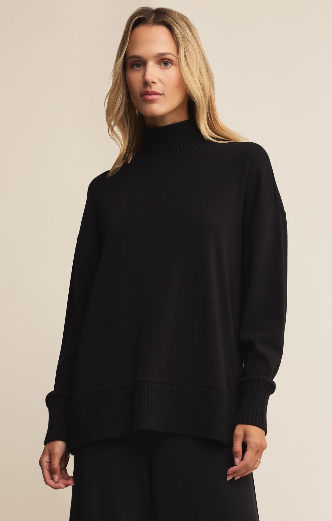 Z SUPPLY: Sable Rib Sweatshirt-Black-1- Tops-Z SUPPLY-Usher & Co - Women's Boutique Located in Atoka, OK and Durant, OK