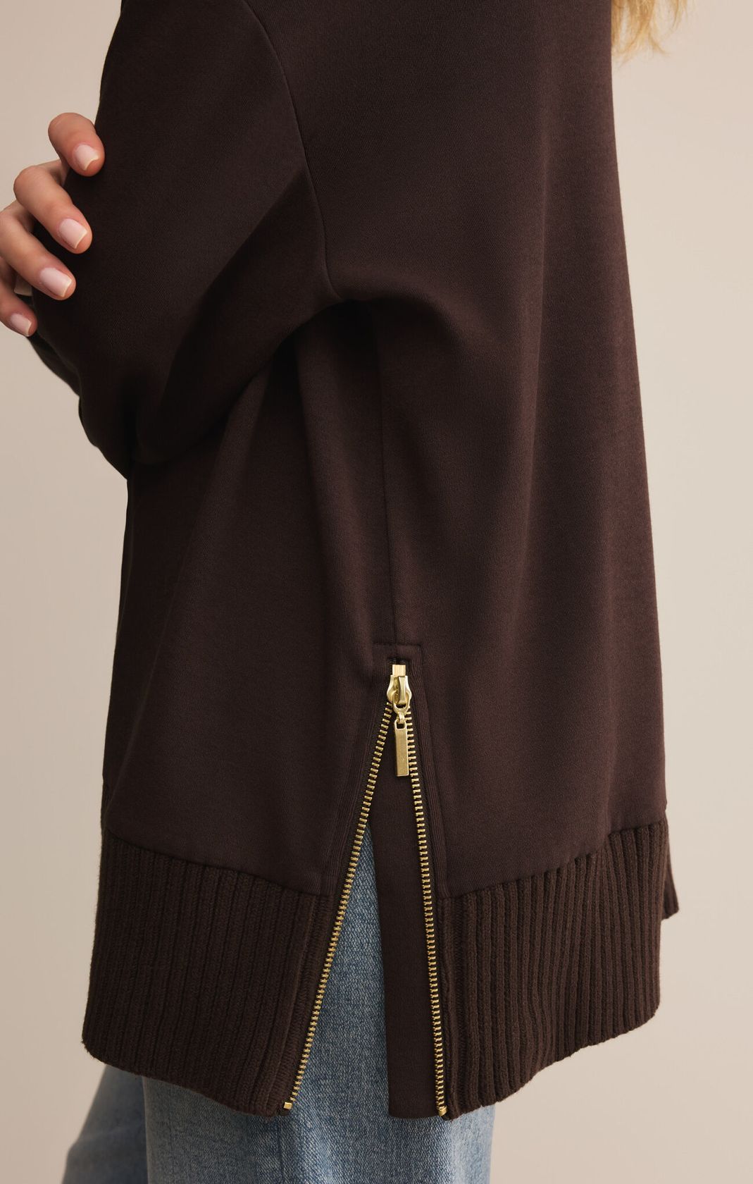 Z SUPPLY: Sable Rib Sweatshirt-Chocolate Cherry-1- Tops-Z SUPPLY-Usher & Co - Women's Boutique Located in Atoka, OK and Durant, OK