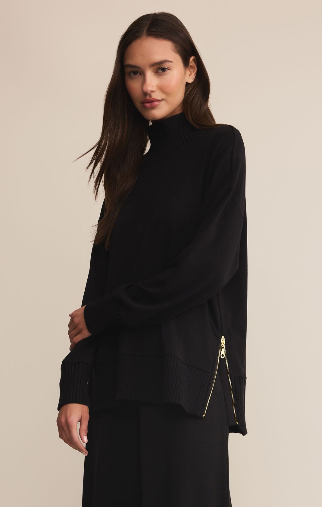 Z SUPPLY: Sable Rib Sweatshirt-Black-1- Tops-Z SUPPLY-Usher & Co - Women's Boutique Located in Atoka, OK and Durant, OK
