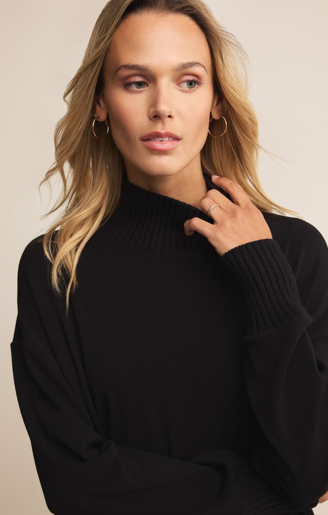 Z SUPPLY: Sable Rib Sweatshirt-Black-1- Tops-Z SUPPLY-Usher & Co - Women's Boutique Located in Atoka, OK and Durant, OK