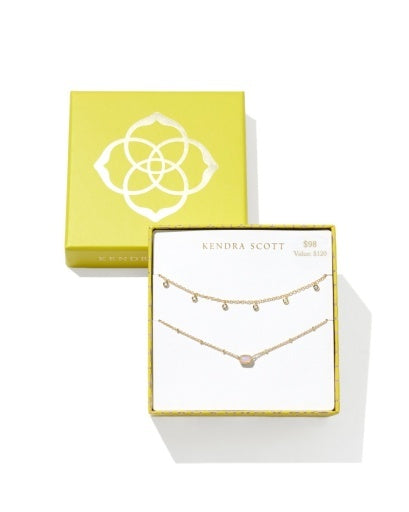 Kendra Scott: Mini Elisa And Amelia Chain Necklace Gift-Gold Pink Opalite Crystal-7- Jewelry-Kendra Scott-Usher & Co - Women's Boutique Located in Atoka, OK and Durant, OK
