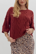 Rosey Cable Knit Sweater-1- Tops-ENTRO-Usher & Co - Women's Boutique Located in Atoka, OK and Durant, OK