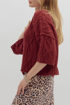 Rosey Cable Knit Sweater-1- Tops-ENTRO-Usher & Co - Women's Boutique Located in Atoka, OK and Durant, OK