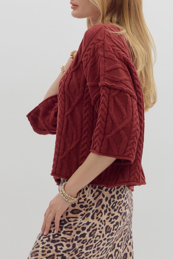 Rosey Cable Knit Sweater-1- Tops-ENTRO-Usher & Co - Women's Boutique Located in Atoka, OK and Durant, OK