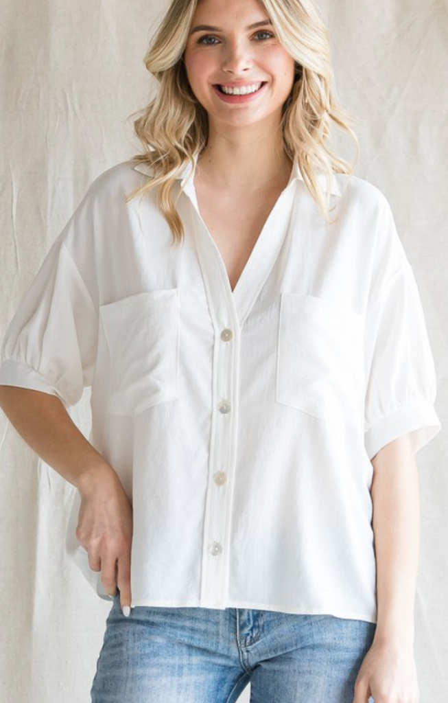 Lorrie Blouse-White-Short Sleeve Tops-JODIFL-Usher & Co - Women's Boutique Located in Atoka, OK and Durant, OK