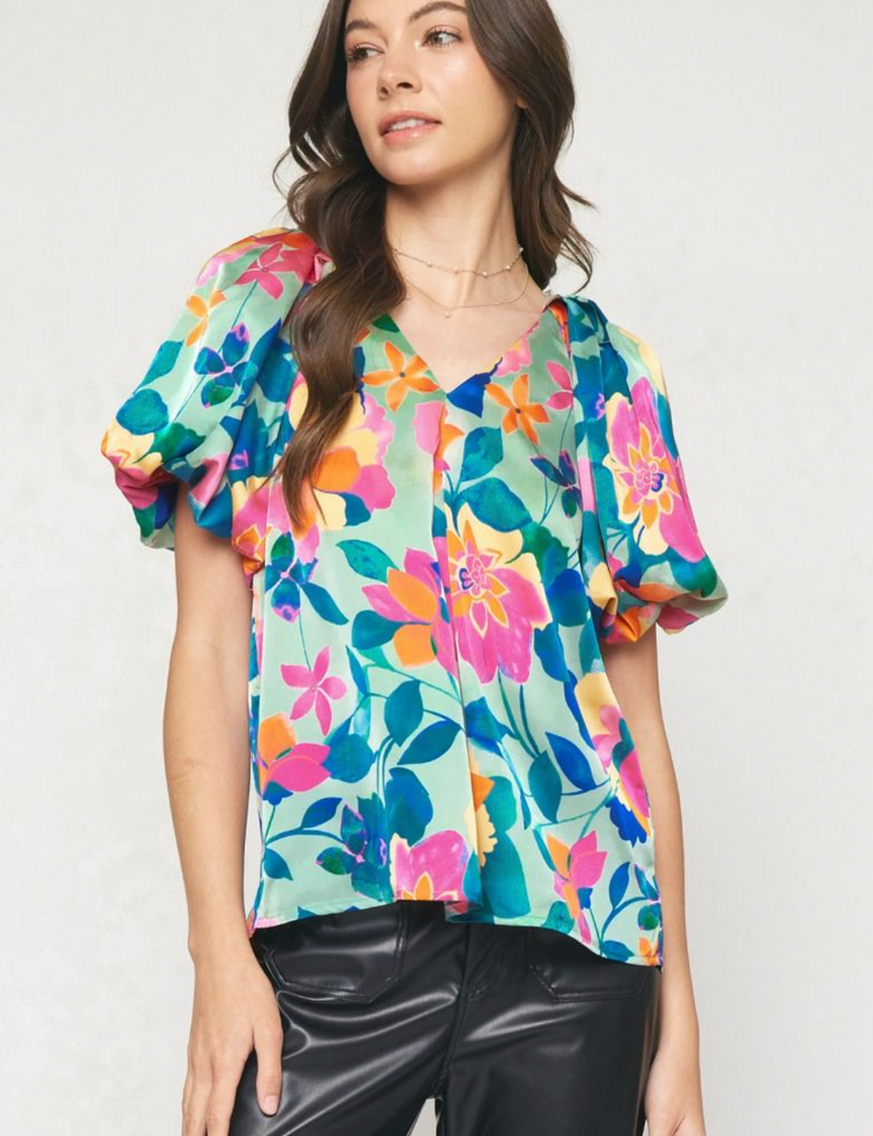 Fabulous Floral Top-Short Sleeve Tops-Entro-Usher & Co - Women's Boutique Located in Atoka, OK and Durant, OK