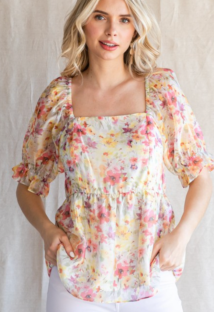 Bethany Floral Top-Short Sleeve Tops-JODIFL-Usher & Co - Women's Boutique Located in Atoka, OK and Durant, OK
