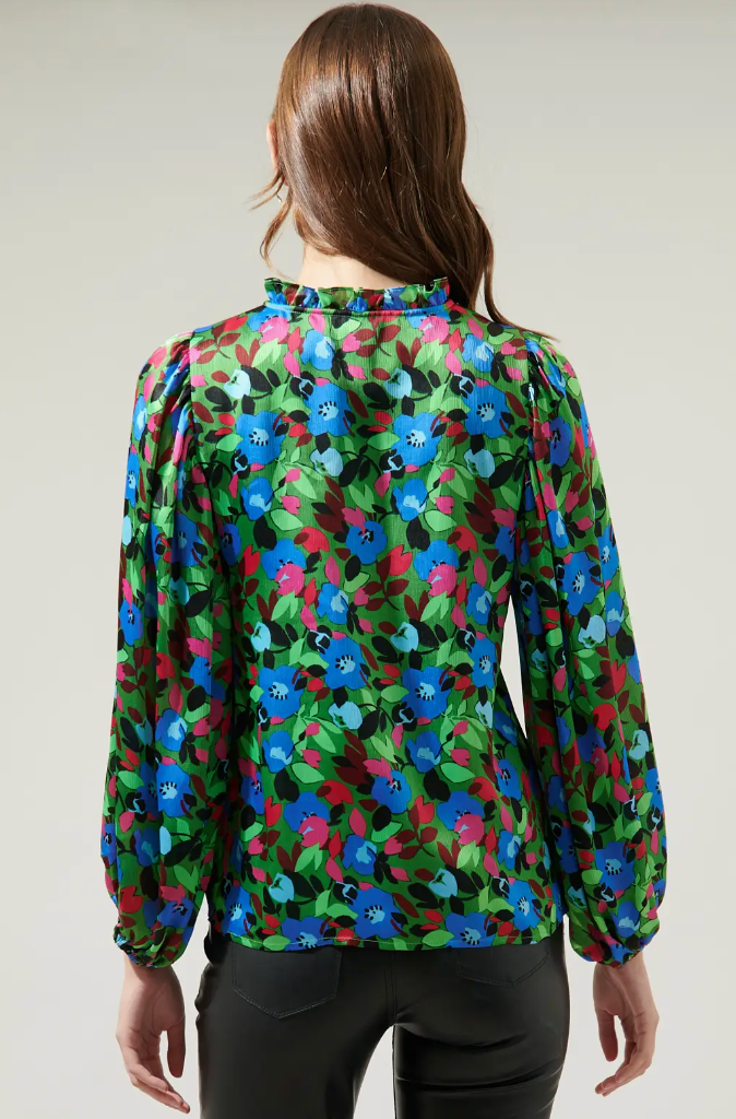Destine Floral Blouse-Long Sleeve Tops-Sugarlips-Usher & Co - Women's Boutique Located in Atoka, OK and Durant, OK