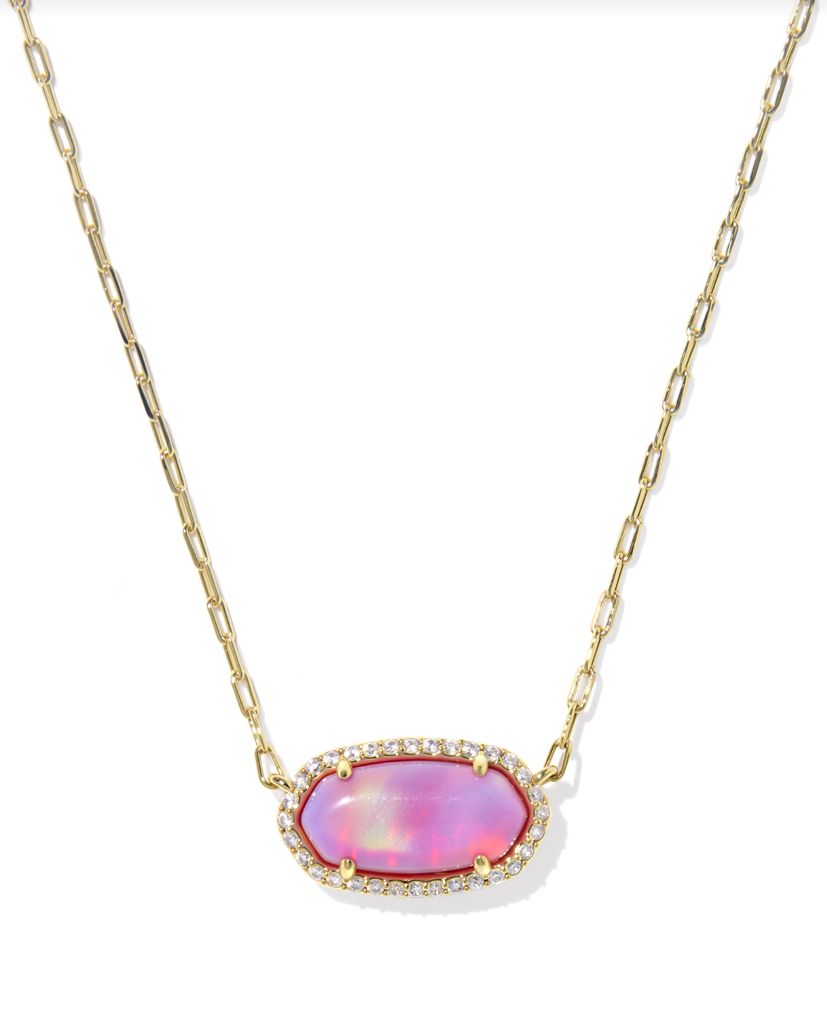Kendra Scott: Elisa Pave Frame Necklace-Gold Pink Opalescent Resin-7- Jewelry-KENDRA SCOTT-Usher & Co - Women's Boutique Located in Atoka, OK and Durant, OK