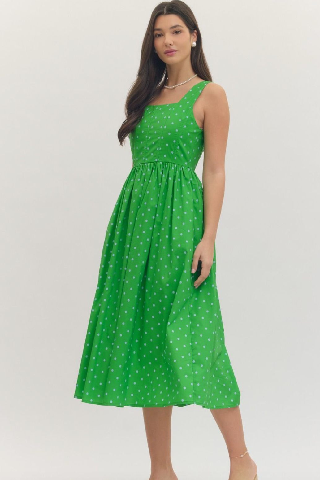 Retro Polka Dot Midi Dress-6- Dress/Romp/Jump-ENTRO-Usher & Co - Women's Boutique Located in Atoka, OK and Durant, OK