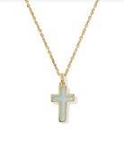 Kendra Scott: Cross Necklace-Gold Matte Light Blue Dichroic Glass-7- Jewelry-KENDRA SCOTT-Usher & Co - Women's Boutique Located in Atoka, OK and Durant, OK