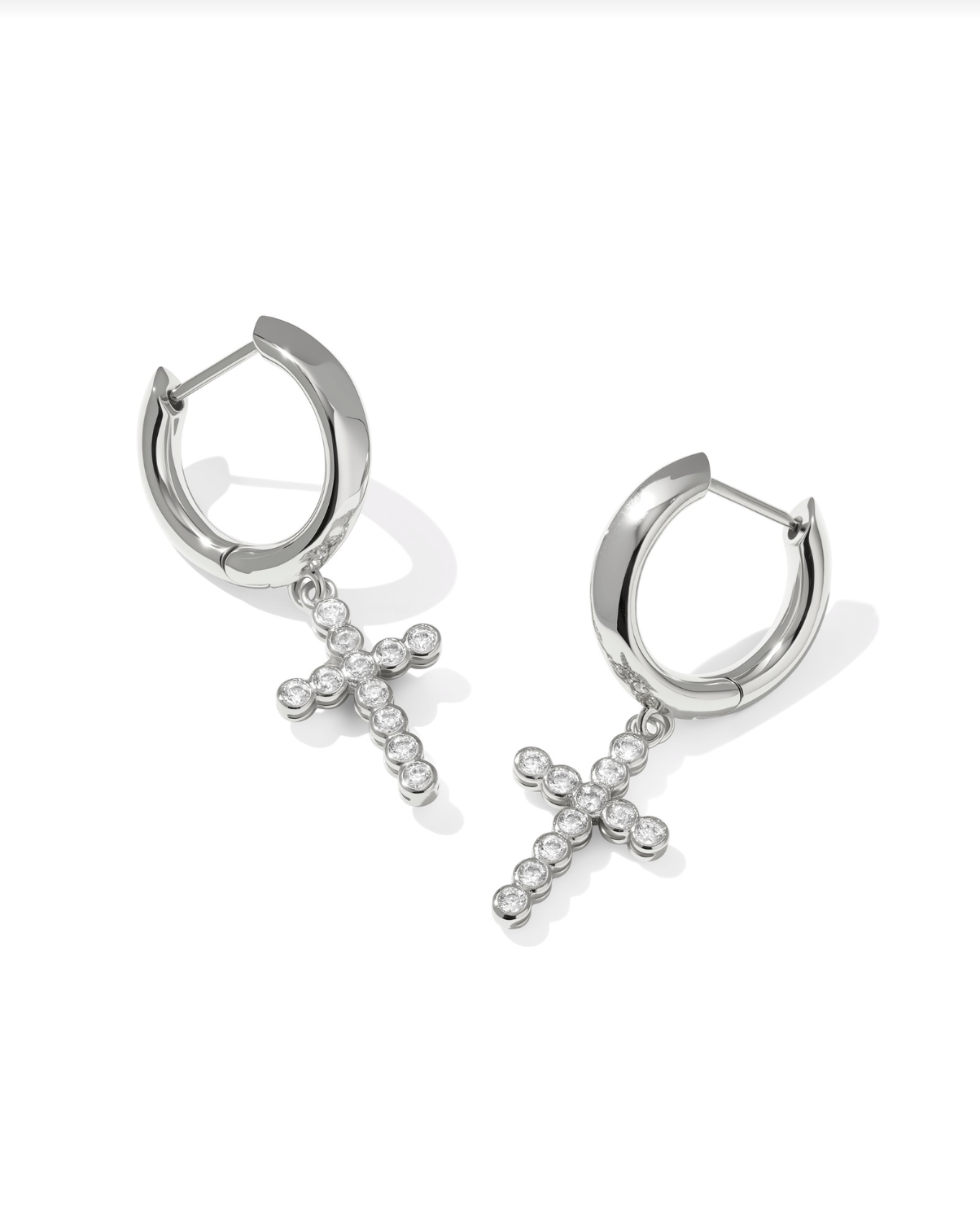 Kendra Scott: Cross Crystal Huggie Earrings-Silver-7- Jewelry-KENDRA SCOTT-Usher & Co - Women's Boutique Located in Atoka, OK and Durant, OK