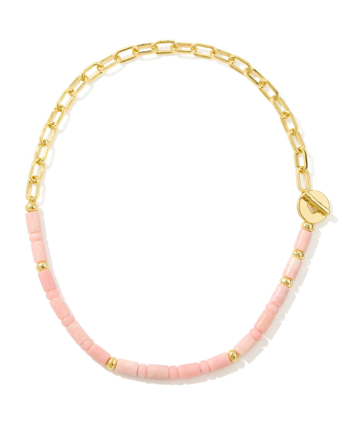 Kendra Scott Lindsey Beaded Half Chain Necklace-Gold Light Pink Quartzite-7- Jewelry-Kendra Scott-Usher & Co - Women's Boutique Located in Atoka, OK and Durant, OK