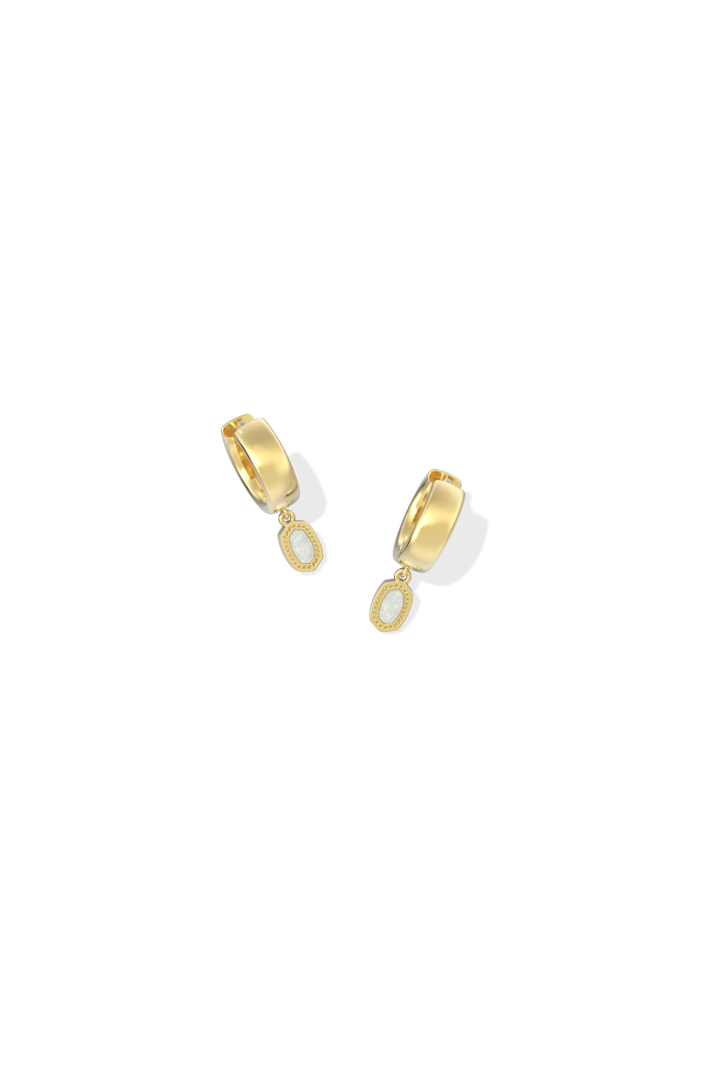 Kendra Scott: Mini Ellie Wide Huggie - Gold Bright White Opal-7- Jewelry-Kendra Scott-Usher & Co - Women's Boutique Located in Atoka, OK and Durant, OK