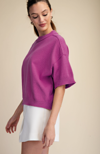 Chill Crewneck Sweater-Magenta-1- Tops-Glam-Usher & Co - Women's Boutique Located in Atoka, OK and Durant, OK