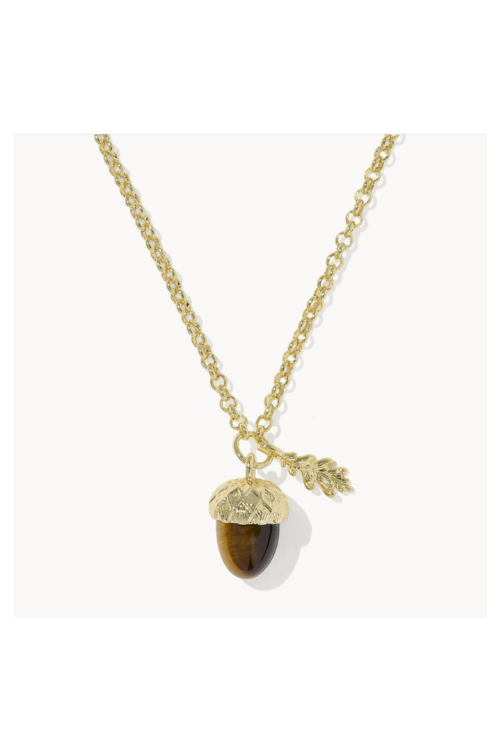 Kendra Scott: Acorn Short Pendant Necklace-Gold Brown Tigers Eye-7- Jewelry-Kendra Scott-Usher & Co - Women's Boutique Located in Atoka, OK and Durant, OK