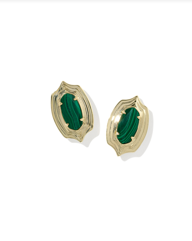 Kendra Scott: Ellie Gold Stud Earrings-Green Malachite-7- Jewelry-Kendra Scott Design-Usher & Co - Women's Boutique Located in Atoka, OK and Durant, OK
