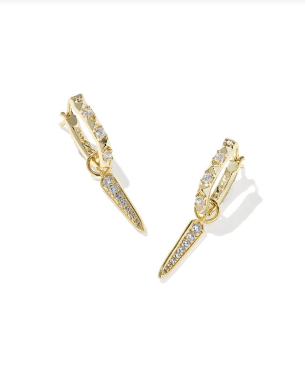 Kendra Scott: Fate Charm Gold Huggie Earrings-White CZ-7- Jewelry-Kendra Scott Design-Usher & Co - Women's Boutique Located in Atoka, OK and Durant, OK