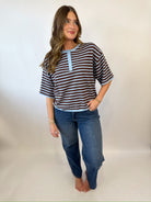 Marlow Striped Top-Brown-1- Tops-JODIFL-Usher & Co - Women's Boutique Located in Atoka, OK and Durant, OK