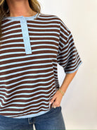 Marlow Striped Top-Brown-1- Tops-JODIFL-Usher & Co - Women's Boutique Located in Atoka, OK and Durant, OK