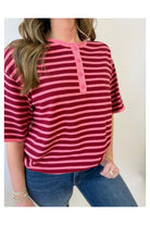 Marlow Striped Top-Burgundy-1- Tops-JODIFL-Usher & Co - Women's Boutique Located in Atoka, OK and Durant, OK