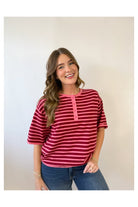 Marlow Striped Top-Burgundy-1- Tops-JODIFL-Usher & Co - Women's Boutique Located in Atoka, OK and Durant, OK