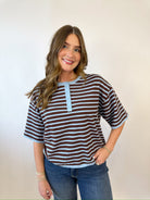 Marlow Striped Top-Brown-1- Tops-JODIFL-Usher & Co - Women's Boutique Located in Atoka, OK and Durant, OK