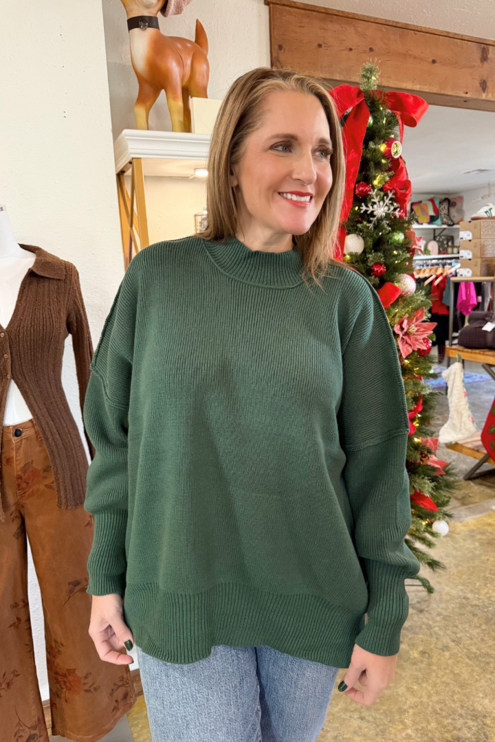 Dalia Oversized Sweater-Green-1- Tops-Zenana-Usher & Co - Women's Boutique Located in Atoka, OK and Durant, OK