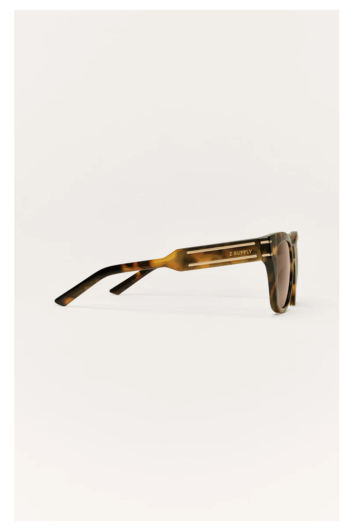 Z Supply Front Row sunglasses in brown tortoise frame with brown lenses, side view