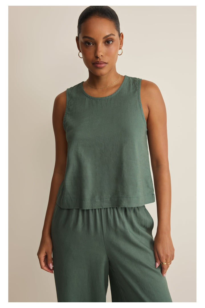 Z Supply: Sloane Linen Top - Everglade-1- Tops-Z Supply-Usher & Co - Women's Boutique Located in Atoka, OK and Durant, OK