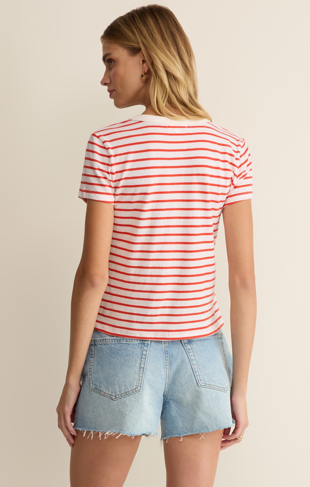 Z Supply: Junie Striped Tee - Lychee-1- Tops-Z Supply-Usher & Co - Women's Boutique Located in Atoka, OK and Durant, OK