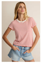 Z Supply: Junie Striped Tee - Lychee-1- Tops-Z Supply-Usher & Co - Women's Boutique Located in Atoka, OK and Durant, OK