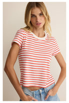 Z Supply: Junie Striped Tee - Lychee-1- Tops-Z Supply-Usher & Co - Women's Boutique Located in Atoka, OK and Durant, OK
