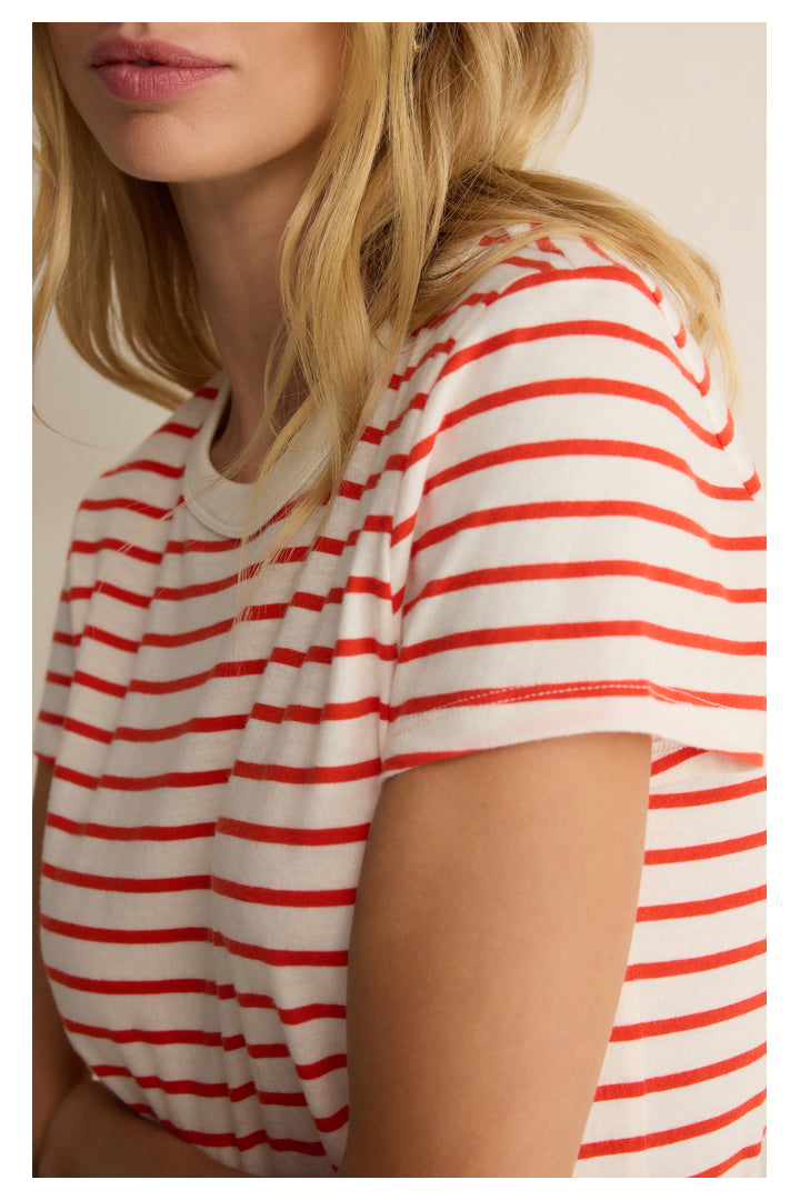 Z Supply: Junie Striped Tee - Lychee-1- Tops-Z Supply-Usher & Co - Women's Boutique Located in Atoka, OK and Durant, OK