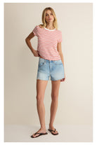 Z Supply: Junie Striped Tee - Lychee-1- Tops-Z Supply-Usher & Co - Women's Boutique Located in Atoka, OK and Durant, OK