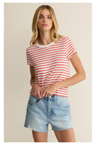 Z Supply: Junie Striped Tee - Lychee-1- Tops-Z Supply-Usher & Co - Women's Boutique Located in Atoka, OK and Durant, OK