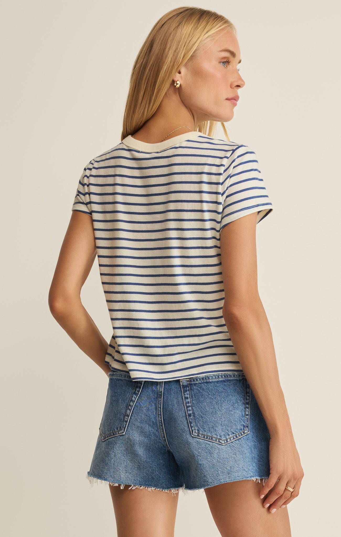 Z Supply: Junie Striped Tee - True Navy-1- Tops-Z Supply-Usher & Co - Women's Boutique Located in Atoka, OK and Durant, OK