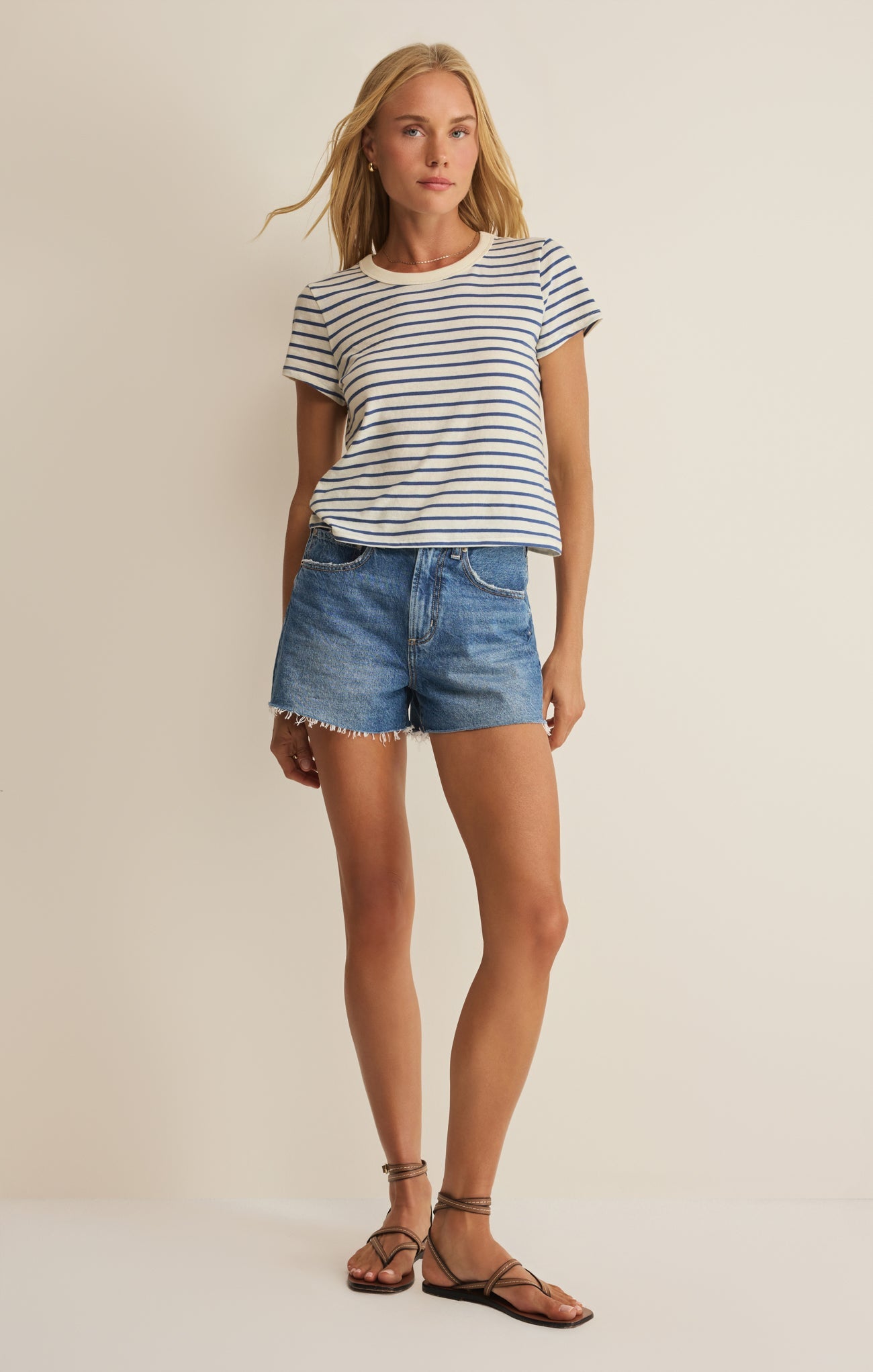 Z Supply: Junie Striped Tee - True Navy-1- Tops-Z Supply-Usher & Co - Women's Boutique Located in Atoka, OK and Durant, OK