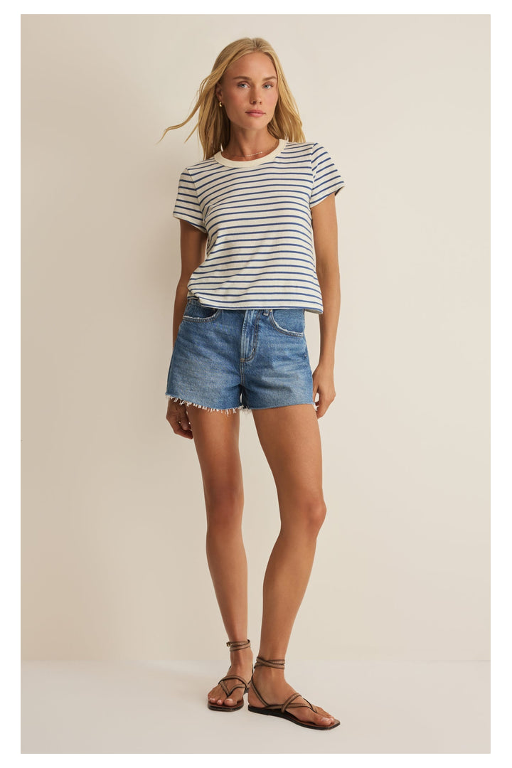 Z Supply: Junie Striped Tee - True Navy-1- Tops-Z Supply-Usher & Co - Women's Boutique Located in Atoka, OK and Durant, OK
